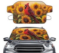 LACIYISON Cardinal Sunflower Print Car Windshield Snow Ice Cover, Folding Automobile Windshield Frost Cover Car Accessories Fits for Most Standard Vehicles, SUV