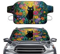 LACIYISON Cat Daisy Flower Print Windshield Cover for Ice & Snow, Auto Windshield Frost Cover Fit Snow, Ice, Frost, Winter Accessories Fit for Large SUVs, MPV