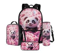 LACIYISON Cherry Blossom Panda Print 17 Inches Backpack Sets with Lunch Bag Pencil Pouch Water Bottle Bag 4 Piece Kids Travel Rucksack Lightweight Bookbag with Adjustable Strap