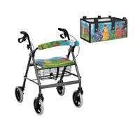 LACIYISON Chicken Flower Clouds Print Walker Accessories Set for Seniors Universal Walker Storage Bag Seat and Backrest Covers Easy to Install Rollator Covers for Elderly