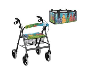 LACIYISON Chicken Flower Clouds Print Walker Accessories Set for Seniors Universal Walker Storage Bag Seat and Backrest Covers Easy to Install Rollator Covers for Elderly