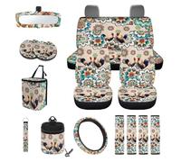LACIYISON Chicken Mandala Flower Print Car Seat Cover Set Seatbelt Strap Pad Steering Wheel Covers Air Vent Storage Holder Trash Cans Cup Coasters Rearview Mirror Cover Keychain, 15 Pieces