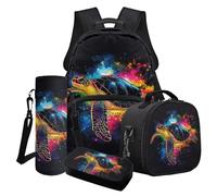 LACIYISON Colorful Paint Splatter Sea Turtle Print Teenage Backpack with Lunch Box Pencil Case Water Bottle Carrier Bag Large Backpack Set for Primary Junior Middle School