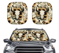 LACIYISON Cow Skull Sunflower Print Car Windshield Sun Shade Foldable Front Sunshade and Interior Sunshade Windshield Shade for Sun, Heat and UV Rays, Keep Your Car Cool