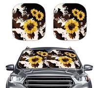 LACIYISON Cow Spot Sunflower Print 2 PCS Front Windshield Sunshade Foldable Reflective Fabric Sun Visor Protector Keep Your Vehicle Cool for Truck SUV Van