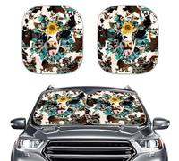 LACIYISON Cow Sunflower Aztec Print Windshield Sun Shade Foldable 2-Piece Car Sunshades Reflect UV Sun and Heat Universal Fit Automotive Interior Accessories Summer