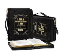 LACIYISON Cross Print Bible Cover for Women Men PU Leather Bible Bag Waterproof Crossbody Bag Multifunctional Bible Book Carrier I Am A Child of God Church Bag with Handle, M