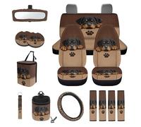 LACIYISON Dachshund Paws Print Car Accessories Set Car Seat Covers Steering Wheel Covers Seatbelt Strap Cover Garbage Cans Air Vent Storage Bag Rearview Mirror Cover Cup Holder Keychain, 15 Pcs