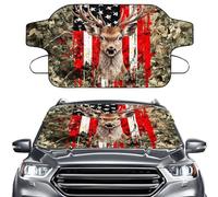 LACIYISON Deer American Flag Camo Print Windshield Cover for Ice and Snow, Heavy Duty 600D Oxford Fabric Windshield Protector Fit Waterproof Hail Frost Cover Winter Car Accessories
