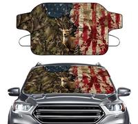 LACIYISON Deer Camo American Flag Print Car Windshield Cover for Ice and Snow Heavy Duty Waterproof Windshield Snow Cover Fit for Most Cars Trucks Suvs Essential Car Winter Accessorie