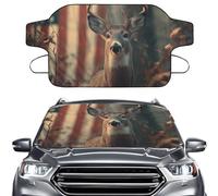 LACIYISON Deer Hunting Camo American Flag Print Windshield Cover for Ice and Snow, Car Windshield Snow Cover Waterproof UV Dust Resistant Winter Ice Sunshade Protector, Universal Fit SUV Sedan