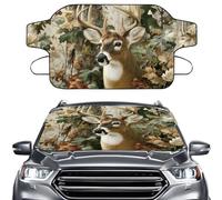 LACIYISON Deer Hunting Camo Maple Leaves Print Car Windshield Cover for Ice and Snow, Snow Cover with Elastic Strap, Waterproof Frost Cover for Cars SUVs Trucks, Windproof Winter Car Accessories