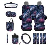 LACIYISON Dragon Floral Print 15 PCS Car Front Back Seat Covers Full Set, Steering Wheel Cover Air Vent Storage Holder Trash Cans Seatbelt Strap Pad Rearview Mirror Cover Cup Coasters Keychain