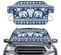 LACIYISON Elephant Flower Print Car Windshield for Ice and Snow Cover, Aztec American Tribal Front Windshield Sunshade Windproof Front Window Protection Universal for SUV, Truck, Sedan, Van