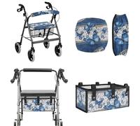 LACIYISON Floral Butterfly Print Universal Walker Accessories Set 3-Piece, Rollator Walker Seat & Backrest Cover, Under-Seat Storage Bag for Seniors