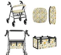 LACIYISON Flower Bee Print Rollator Walker Accessories for Seniors, Walker Seat Cover and Backrest Cover, Large Capacity Under-Seat Storage Bag for Elderly