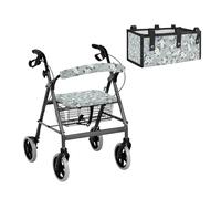 LACIYISON Flower Print 3-Piece Rollator Walker Accessories Set for Elderly Rollator Walker Seat and Backrest Cover, Under-Seat Button Storage Bag