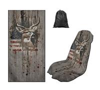 LACIYISON Forest Deer American Flag Print Car Seat Towel Cover Microfiber Towels, Car Seat Cover with Storage Bag - Beach Towel, Running Towels, Yoga Mat with Storage Bag