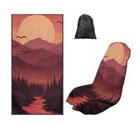 LACIYISON Forest Mountain Sunset Print Car Seat Cover Washable Sweat Towel Universal Fit Multifunctional Car Seat Towel Cover After Gym Workout Running Swimming Beach, 2 Pack