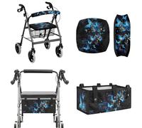 LACIYISON Galaxy Butterfly Print Universal Rollator Walker Accessories Set, Walker Seat and Backrest Cover, Large Capacity Under-Seat Storage Bag for Elderly