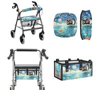 LACIYISON Galaxy Cat Fish Jellyfish Print Walker Seat & Backrest Covers with Storage Bag, 3 Pieces Universal Fit Walker Accessories Set for Standard Rollator