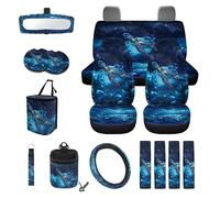 LACIYISON Galaxy Turtle Floral Print 15 Pack Car Accessories Set Car Seat Covers Steering Wheel Cover Seatbelt Strap Pad Rearview Mirror Cover Garbage Cans Air Vent Storage Bag Coasters Keychain