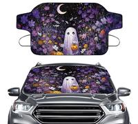 LACIYISON Ghost Pumpkin Moon Flower Print Car Windshield Snow Cover for Ice and Snow, Front Window UV Sunshade Protection Cover Halloween Decoration for Most Vehicles SUV Van