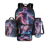 LACIYISON Glitter Line Football Player Print Backpacks 4 Pieces Set Bookbag for Teenage Boys Primary Secondary School Lightweight Satche with Pencil Bag Water Bottle Sleeve Lunch Bag