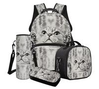 LACIYISON Grey Cat Paw Print School Backpacks with Shoulder Bag for Lunch, Water Bottle Carrier Bag and Pencil Box Lightweight Knapsack Waterproof Rucksack School Supplies