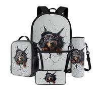 LACIYISON Grey Wall Dachshund Print Teenage Waterproof Backpack with Lunch Bag Pencil Box and Water Bottle Carrier Bag Multiple Pockets Large Backpack Set for High School