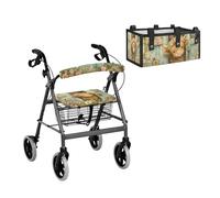 LACIYISON Highland Cattle Daisy Print 3-Piece Rollator Walker Set for Elderly, Comfortable Rollator Walker Seat and Backrest Cover, Removable Under-Seat Storage Bag