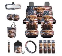 LACIYISON Highland Cattle Flag Print 15 Pack Car Accessories Set with Car Seat Covers Seatbelt Strap Pad Air Vent Storage Bag Steering Wheel Cover Rearview Mirror Cover Cup Holder Keychain