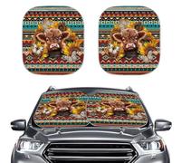 LACIYISON Highland Cow Sunflower Butterfly Aztec Print Car Windshield Sun Shade 2 PCS 28.5 x 25.5 Inches Foldable Windshield Sun Shade Reflect UV Sun and Heat Sun Visor for Most Sedans and SUVs