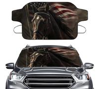 LACIYISON Horse American Flag Print Car Windshield for Ice and Snow Cover, Front Windshield Sunshade Windproof Front Window Protection Universal for SUV, Truck, Sedan, Van