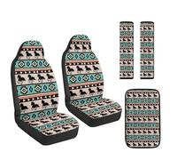 LACIYISON Horse Aztec Pattern Car Seat Cover Set 5 Piece PU Leather Front Seat Covers Armrest Pad Seat & Seatbelt Covers Breathable Soft Auto Accessories Interior for SUV Truck