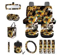 LACIYISON Leopard Sunflower Aztec Print 15 Pack Car Accessories Set with Car Seat Covers Seatbelt Strap Pad Air Vent Storage Bag Steering Wheel Cover Rearview Mirror Cover Cup Holder Keychain