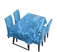 LACIYISON Marble Print 5 PCS/7 PCS Tablecloth and Chair Cover Set Durable Rectangular Tablecloth for Dining Room Washable Stretch Dining Chair Cover Dustproof Furniture Protector