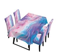 LACIYISON Marble Print Dining Chair Cover and Tablecloth Durable Rectangular Tablecloth Non-Slip Stretch Dining Chair Slipcover Stain Resistant Furniture Protector for Home Party