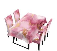 LACIYISON Marble Print Dining Chair Cover and Tablecloth Wipeable Rectangular Tablecloth Durable Dining Chair Cover Washable House Decor for Kitchen