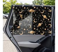 LACIYISON Moon Star Planet Print Magnetic Car Window Shades, Double Layers Car Sun Shades Easy to Install Side Window Curtain Universal Heat UV Blocker
