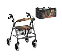LACIYISON Mushroom Frog Forest Moon Print Walker Seat & Backrest Covers with Storage Bag, 3 Pieces Universal Fit Walker Accessories Set for Standard Rollator