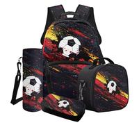 LACIYISON Paint Splatter German Flag Football Spot Print Teenage Waterproof Backpack with Lunch Bag Pencil Box and Water Bottle Carrier Bag Multiple Pockets Large Backpack Set
