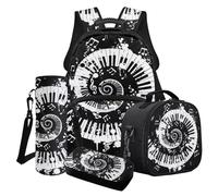 LACIYISON Piano Keys Music Note Print 4-in-1 School Bag Set Junior High School Backpack Sets Boy Girls Rucksack for Teenage Secondary Primary Middle School Waterproof Knapsack