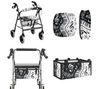 LACIYISON Piano Music Note Print Rollator Walker Accessories Set, Breathable Walker Seat Cover Backrest Cover, Replacement Under-Seat Storage Bag for Elderly