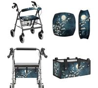 LACIYISON Plum Blossom Moon Print Rollator Walker Accessories Set, Comfortable Walker Seat & Backrest Covers, Under Seat Large Capacity Storage Bag, Universal Fit