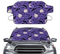 LACIYISON Purple Bat Moon Print Windshield Cover for Ice and Snow, Waterproof Frost Ice and Snow Cover Halloween Decoration Easy Installation with Straps All-Weather Fit for Cars SUVs