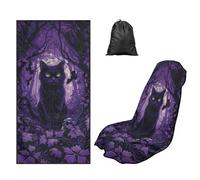 LACIYISON Purple Cat Forest Bat Print Car Seat Towel Cover Microfiber Towels, Car Seat Cover with Storage Bag - Beach Towel, Running Towels, Yoga Mat with Storage Bag