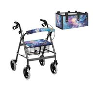 LACIYISON Purple Marble Jellyfish Print Walker Seat and Backrest Cover Set with Storage Bag, Universal Fit Rollator Walker Accessories Set for Seniors