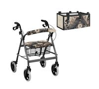 LACIYISON Raven Mushroom Daisy Print Rollator Walker Accessories Set for Elderly, Dustproof Walker Seat Cover & Backrest Cover, Easy to Install Under-Seat Storage Bag