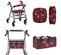 LACIYISON Red Butterfly Flower Print 3PCS Walker Accessories for Elderly Rollator Walker Seat and Backrest Cover, Under-Seat Storage Bag for Seniors